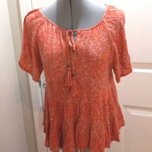 Rewind Sz Med, Rose Crinkle Top, Keyhole W/ Tie & Tassles